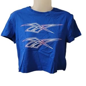 Reebok Women's Blue Cropped Athletic  Short Sleeve TShirt Sz Small